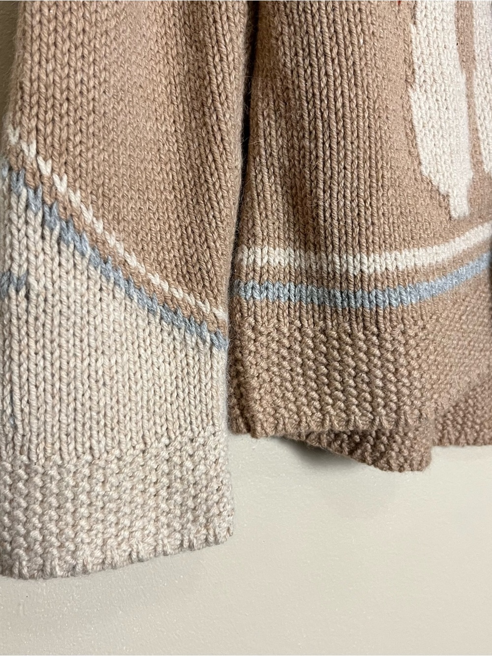 THE GREAT. Beige Knit Cardigan with Cream and Yellow Intarsia - Picture 8 of 13
